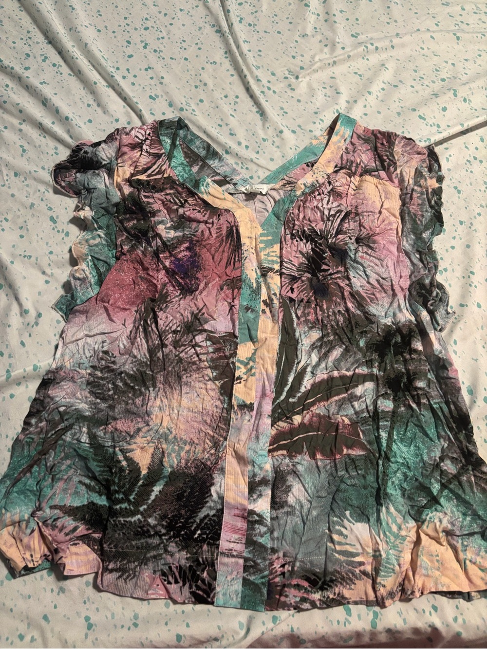 Milano Multicolor Pastel Botanical Short Sleeve Blouse